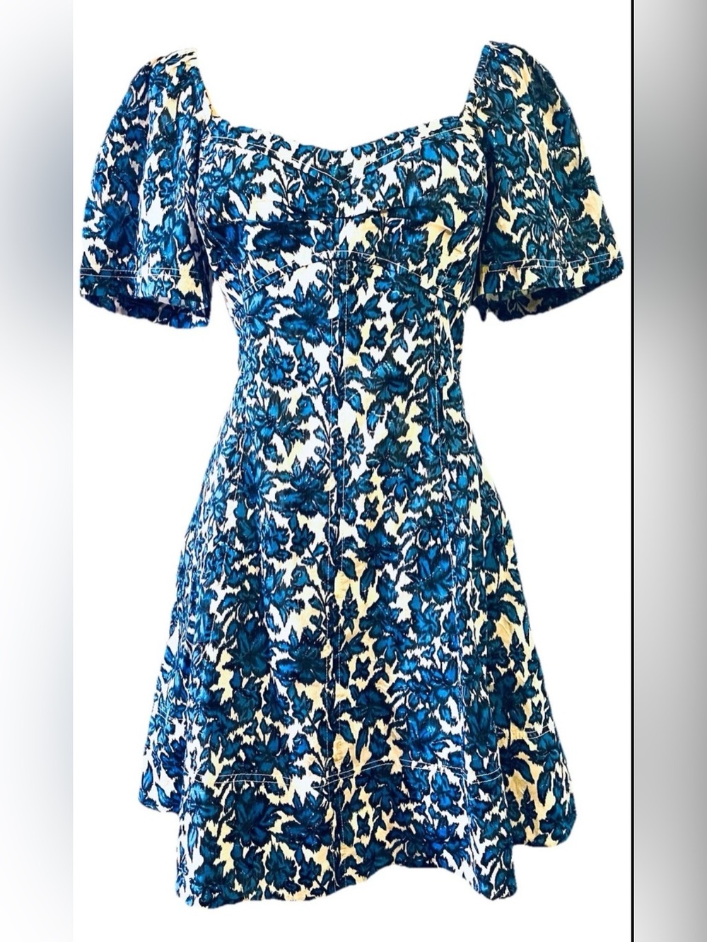 Tanya Taylor Floral 3D Dress size 2 Blue and off White